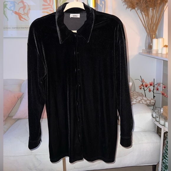 VELVET OVERSIZED BUTTON DOWN - Picture 1 of 1